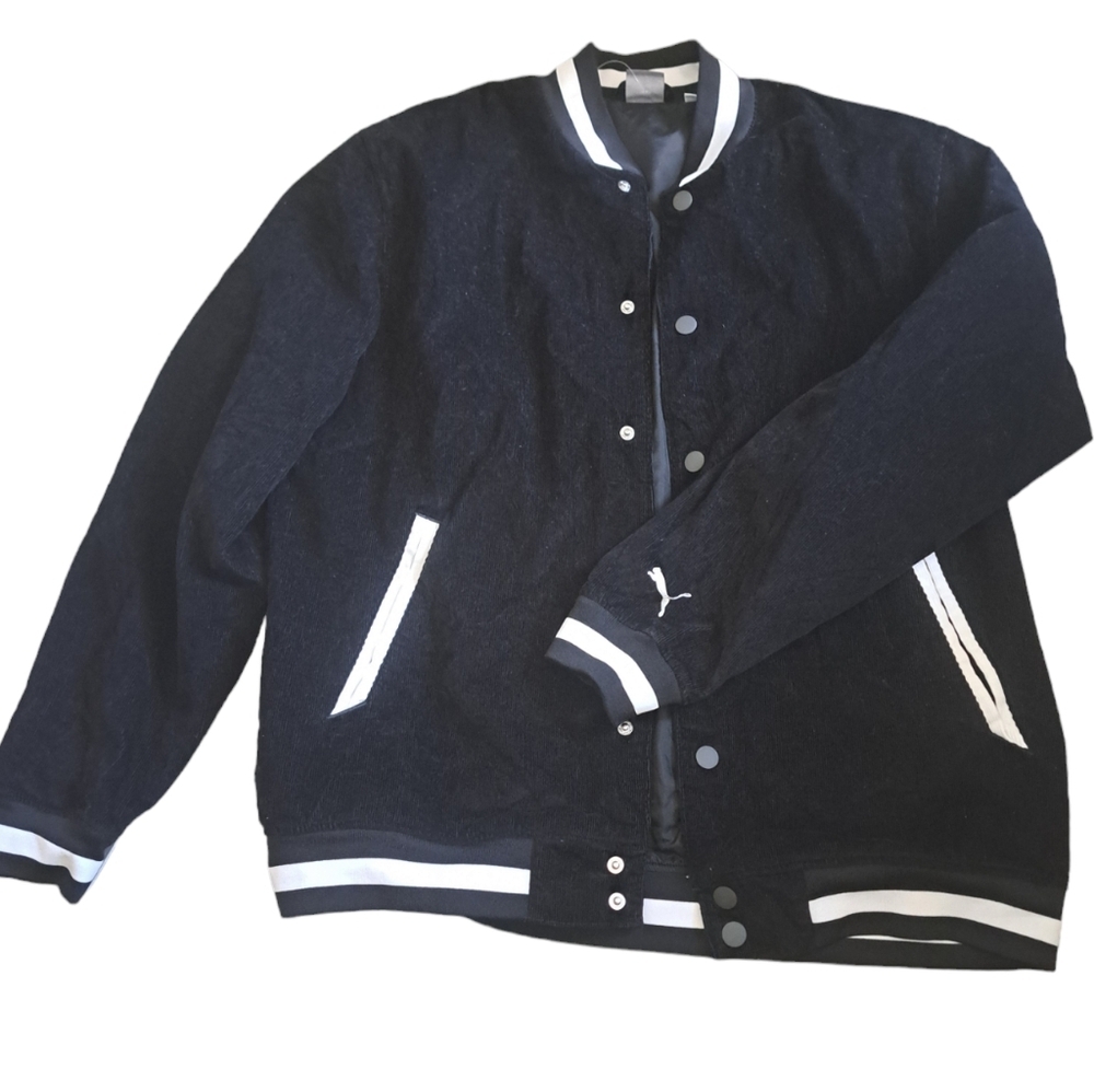PUMA lightweight corduroy varsity style snap front jacket embroidered GRAPHIC XL